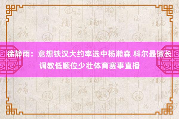 徐静雨：意想铁汉大约率选中杨瀚森 科尔最擅长调教低顺位少壮体育赛事直播